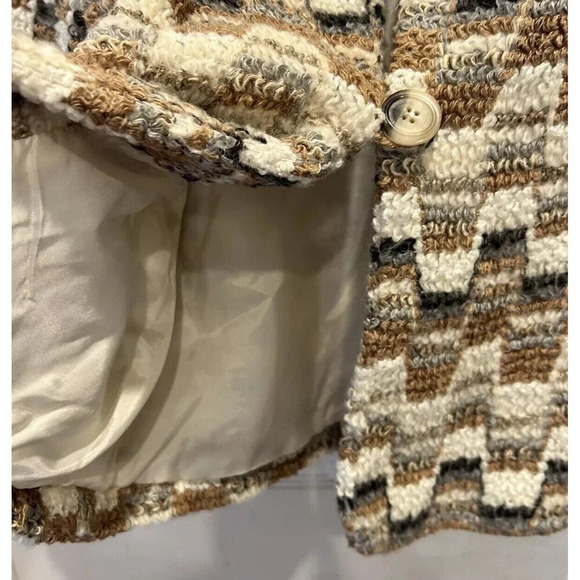 Donnkenny Jacket Women’s 12 Gray Beige Wool Blend Boucle Lined DK Gold - Picture 6 of 11